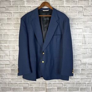 Stafford Mens Navy Blue Wool Blend Two Button Blazer Gold Crest Buttons 50R USA